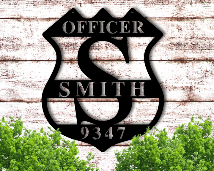 Officer Badge Monogram Custom Name Cut Metal Sign