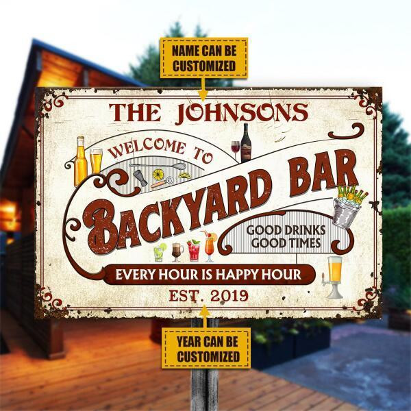 Custom Name And Year Backyard Bar Rectangle Metal Sign