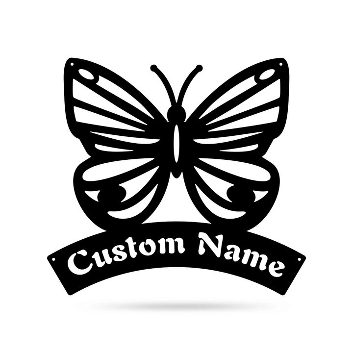 Butterfly Black And White Cut Metal Sign Custom Name