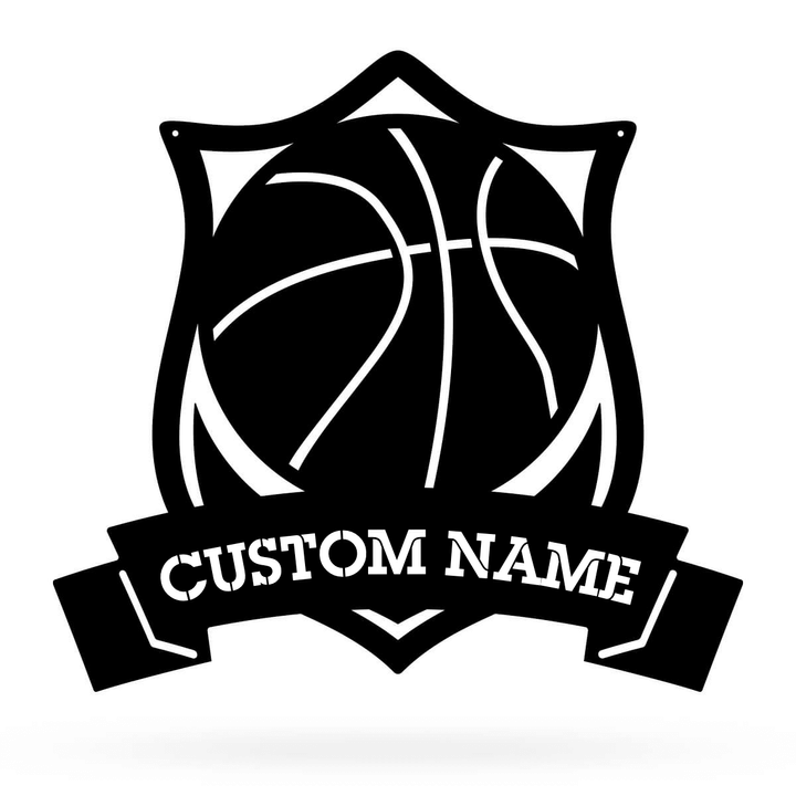 Basketball Black And White Cut Metal Sign Custom Name
