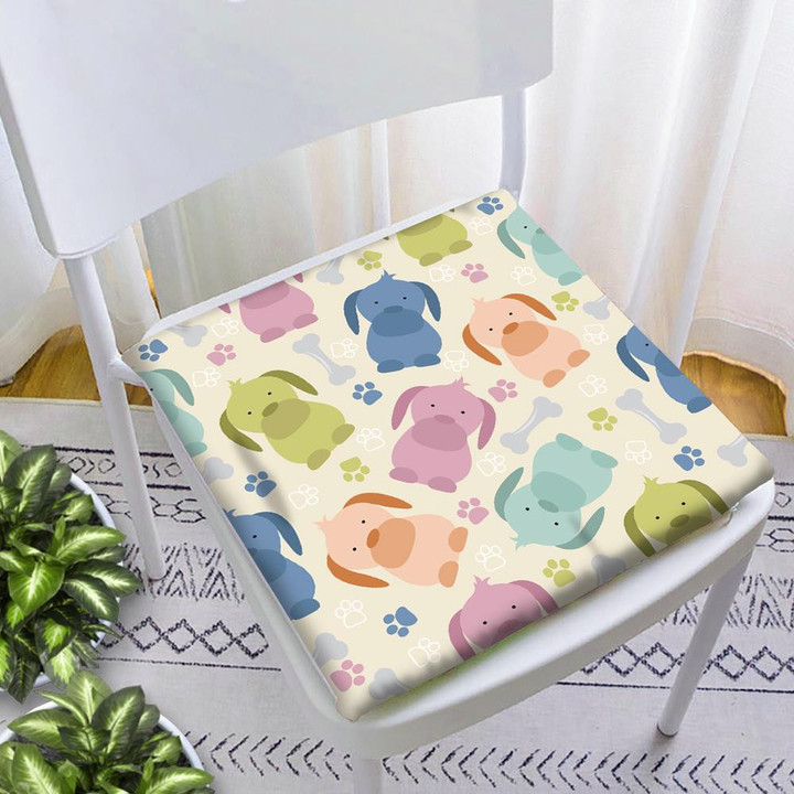 Cute Dog And Grey Bone Isolated Background Chair Pad Chair Cushion Home Decor