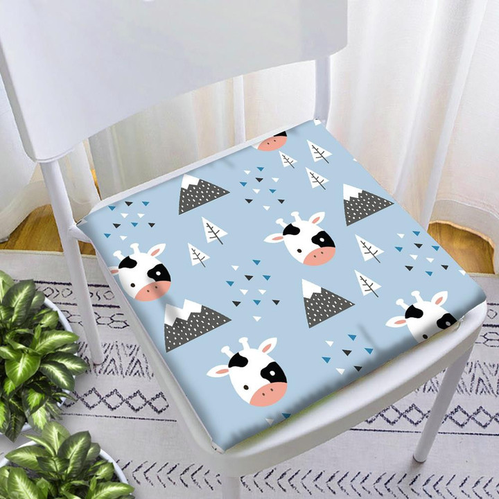 Cute Cow In The Forest Between Mountain Tree And Cloud Chair Pad Chair Cushion Home Decor