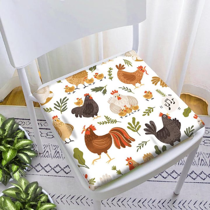Cute Roosters Chickens Hens And Leaves Chair Pad Chair Cushion Home Decor