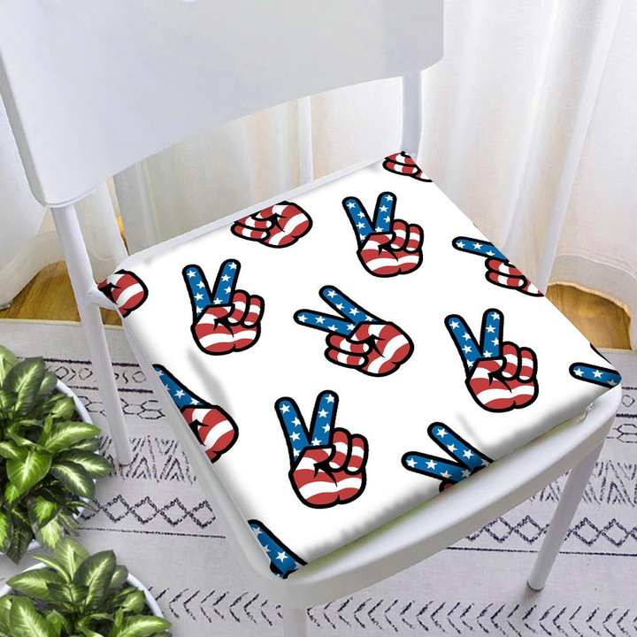 Cool Design Peace Sign Hand Gesture Victory Colors Patriotic Pattern Chair Pad Chair Cushion Home Decor