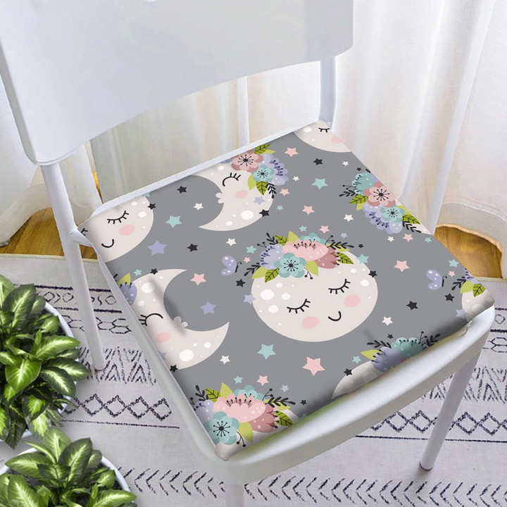 Beautiful Sleeping Moon With Floral And Star Chair Pad Chair Cushion Home Decor