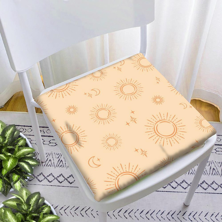 Contemporary Composition Mid Century Pattern With Sun Moon And Star Chair Pad Chair Cushion Home Decor