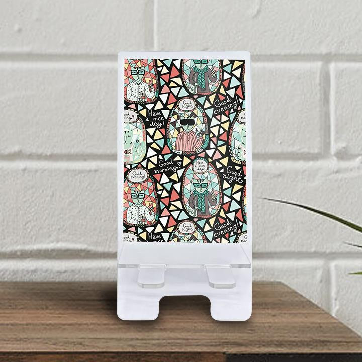 Cute Cat In Hipster Style On Colorful Mosaic Phone Holder
