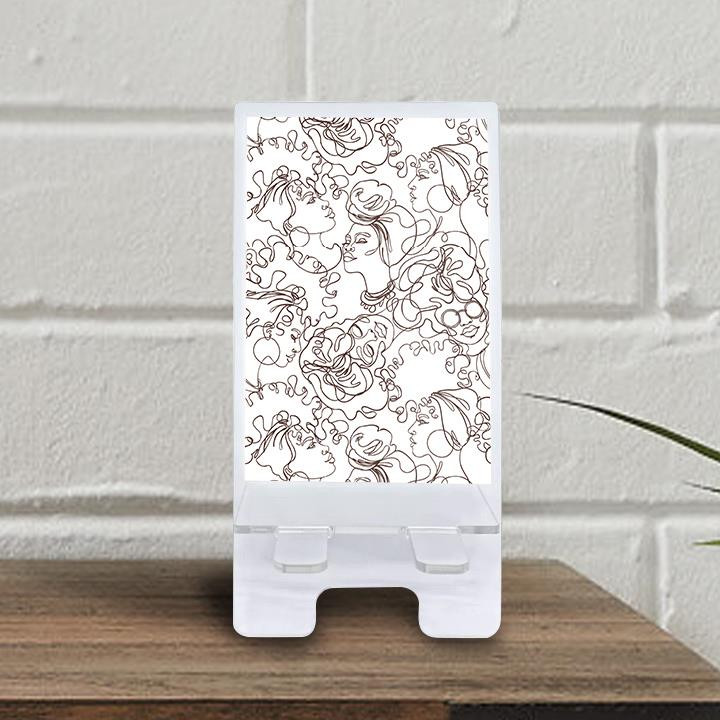 Continuous One Line Drawing Isolated Of Young Woman Phone Holder