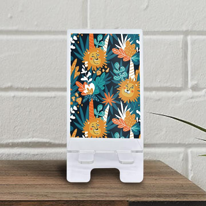 Cute Jungle Lion Face Hide In Tropical Palm Trees Pattern Phone Holder