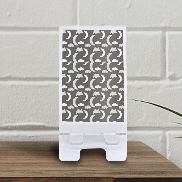 Cute Clouds Moon And Hearts On Gray Background Phone Holder