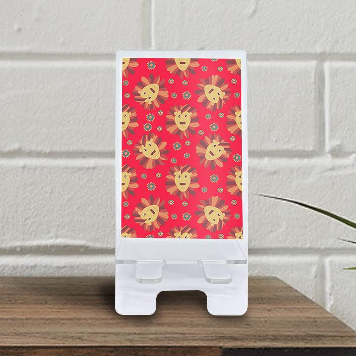 Cute Lions And Sunflowers On Red Background Phone Holder