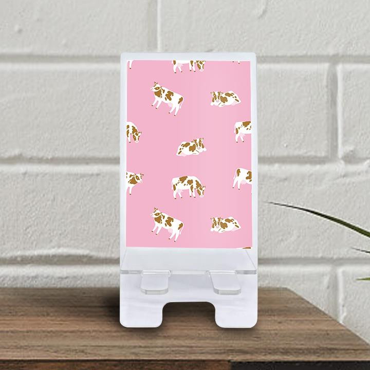 Cute Cow Cattle On Pink Background Phone Holder