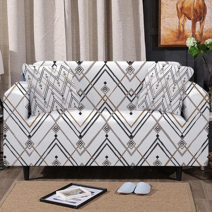 Ivory White Bohemian Tribal Pattern Art Pattern Sofa Couch Cover