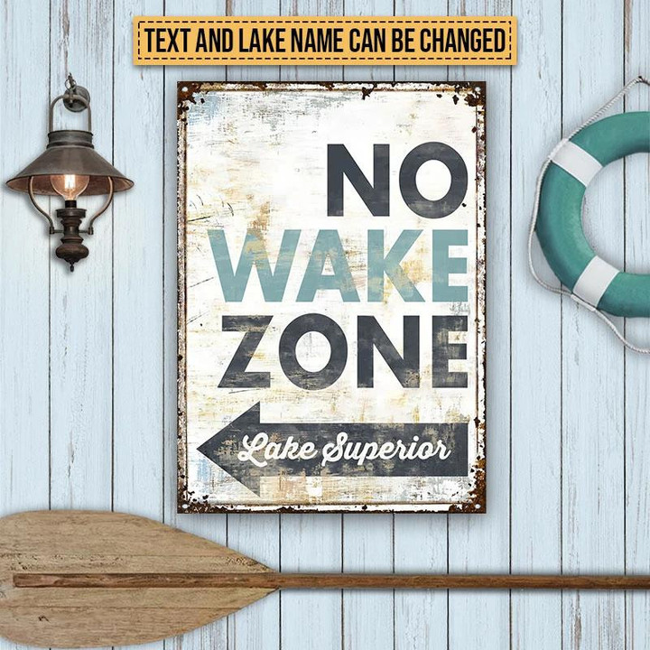 No Wake Aone Lake Superior Rectangle Metal Sign Custom Name And Text