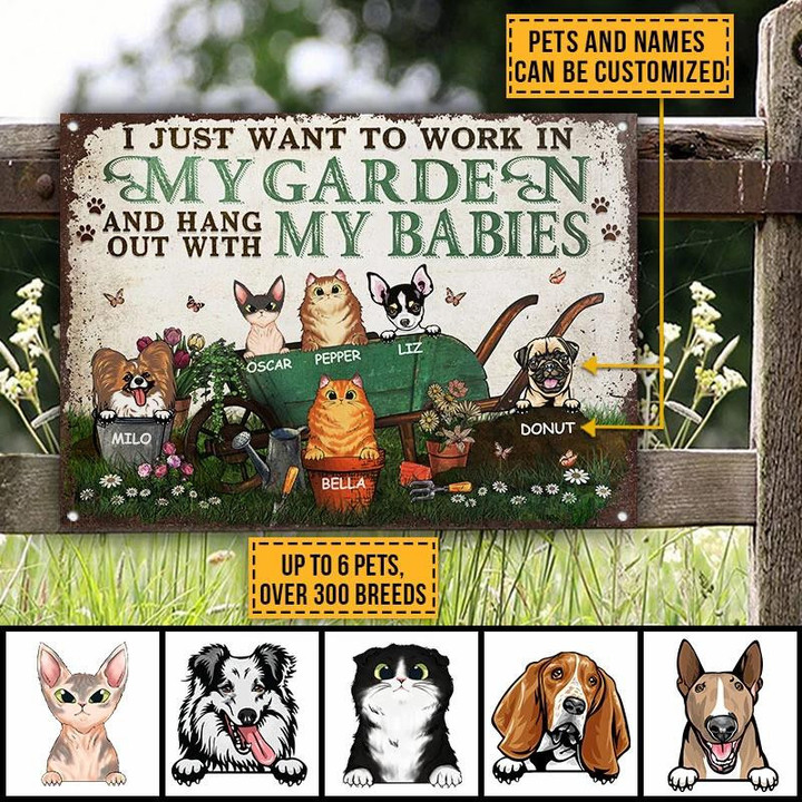 Garden Pet Cat Dog Cart Rectangle Metal Sign Custom Name Pets