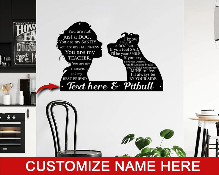 Pretty Girl And Pitbull Custom Name Cut Metal Sign
