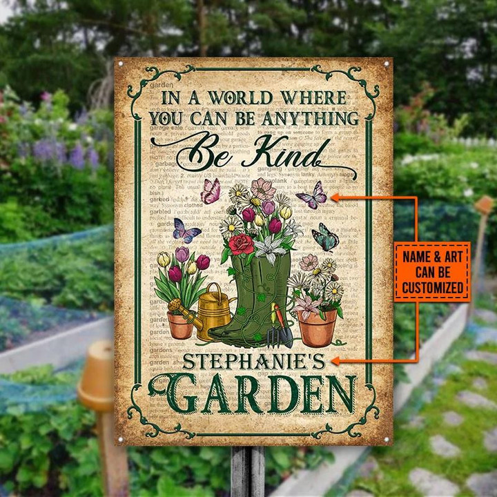 Butterfly Garden You Can Be Anything Be Kind Rectangle Metal Sign Custom Name Art