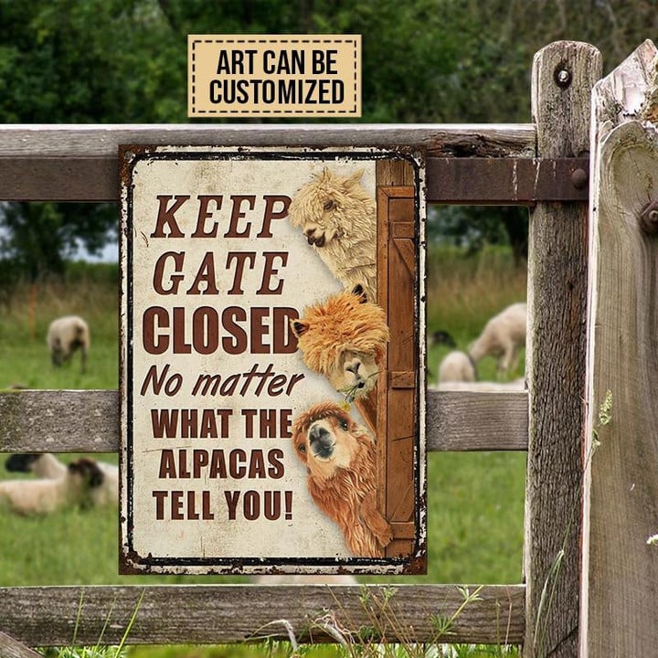 Alpacas Funny Design Farm Keep Gate Closed Rectangle Metal Sign Custom Art