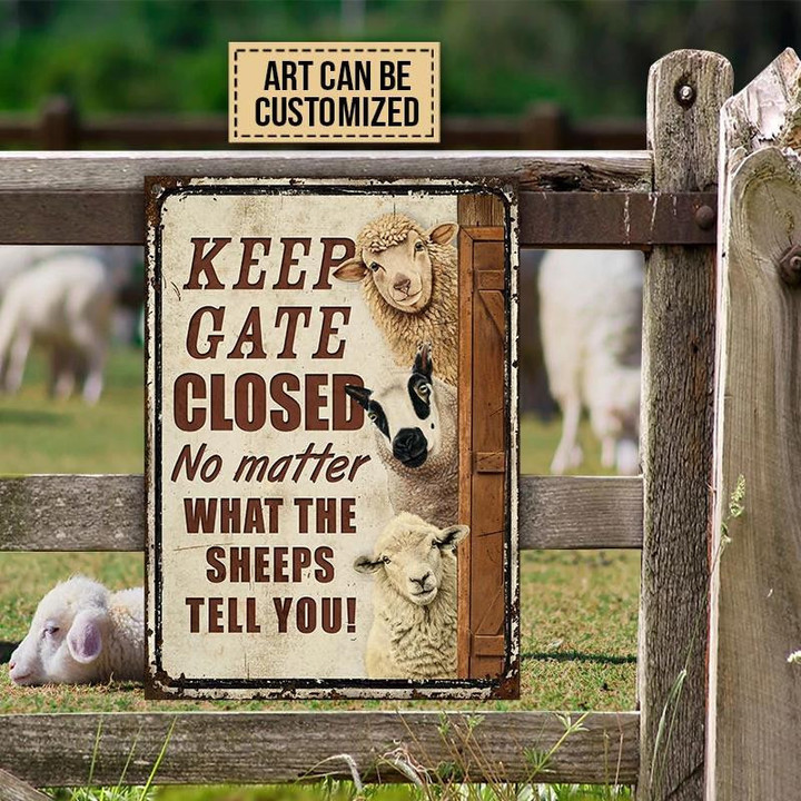 Sheeps Funny Design Farm Keep Gate Closed Rectangle Metal Sign Custom Art