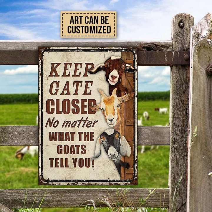 Goats Funny Design Farm Keep Gate Closed Rectangle Metal Sign Custom Art