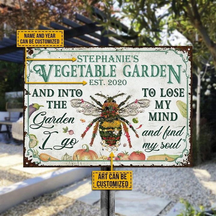 Bee Vegetable Garden Floral Art Rectangle Metal Sign Custom Name Year Art Beautiful Style