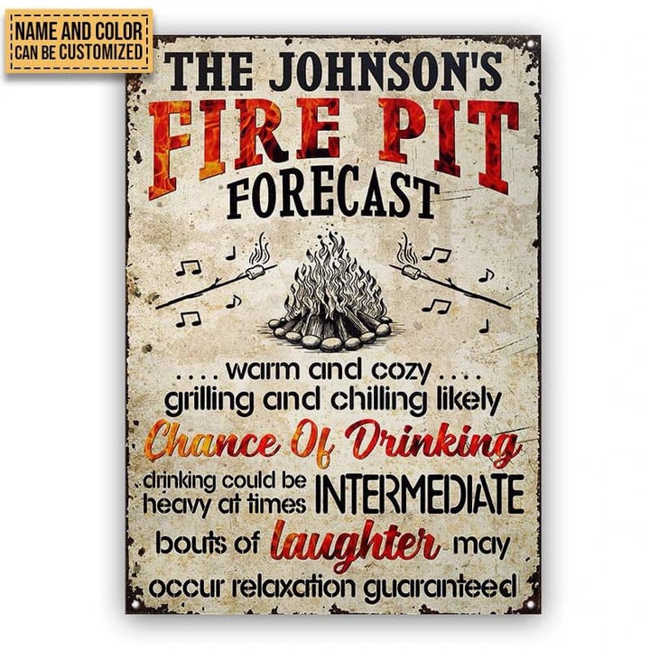 Camping Fire Pit Forecast Chance Of Drinking Rectangle Metal Sign Custom Name Color
