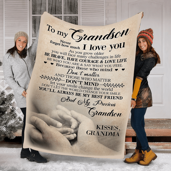 Gift For Grandson Hand In Hand Be Brave Cool Design Sherpa Fleece Blanket