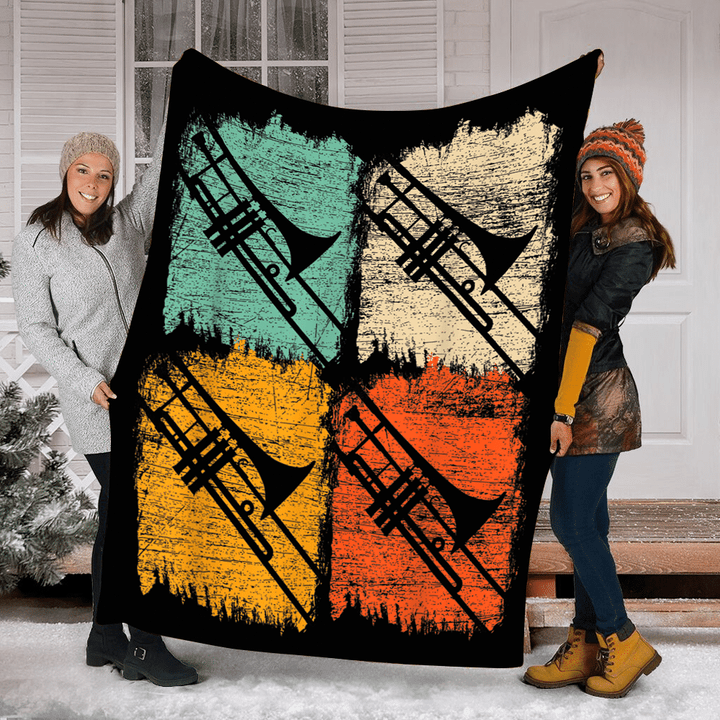 Retro Trombone On Colorful Backdrop Trendy Style Design Sherpa Fleece Blanket