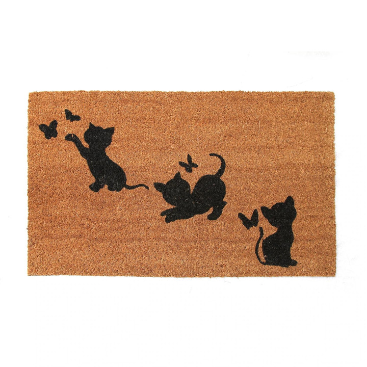 Cute Kitten Playing With Butterfly Design Doormat Home Decor