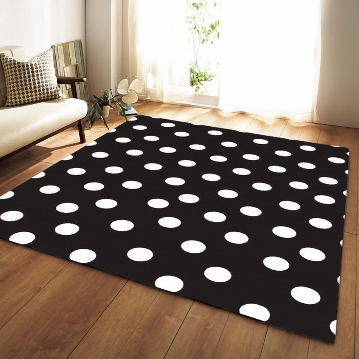 Black And White Polka Dot Print Area Rug Home Decor