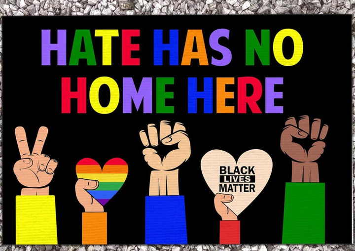 Hate Has No Home Here Fist Hands Black LGBT Doormat Home Decor