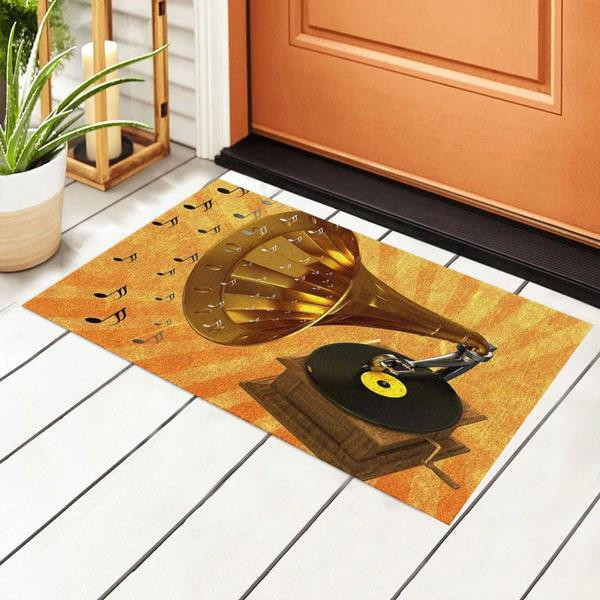 Retro Classic Brass Phonograph Music Notes Cool Design Doormat Home Decor