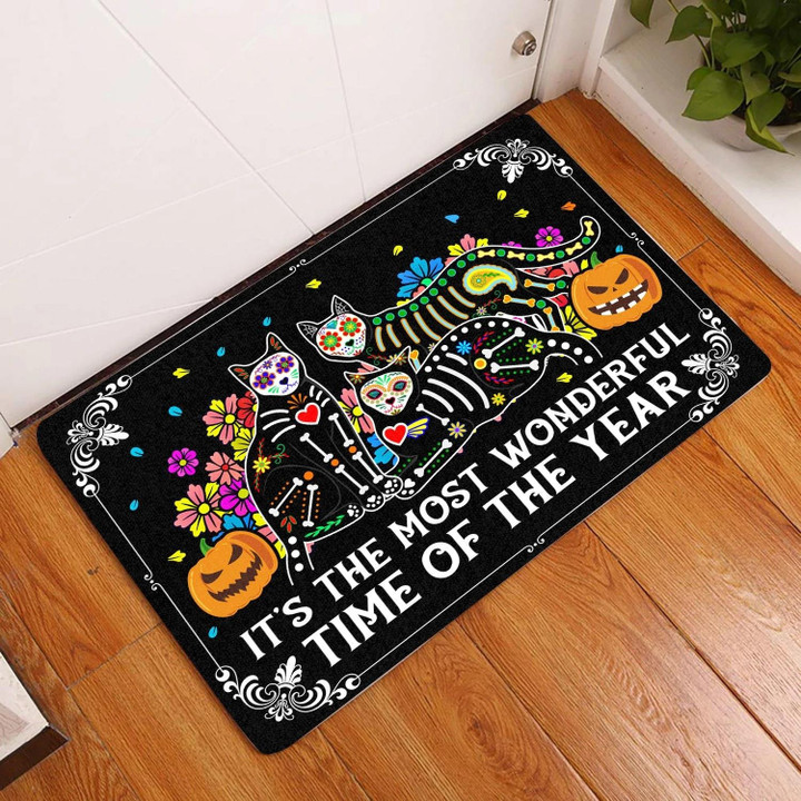 It Is The Most Wonderful Time Hippie Animals On Halloween Doormat Home Decor