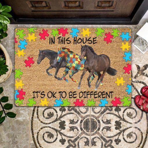 Autism Horse In This House Colorful Puzzle Pieces Doormat Home Decor