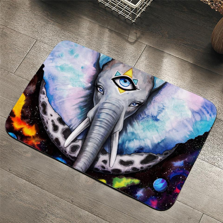 Holy Elephant With Three Eyes Galaxy Background Doormat Home Decor