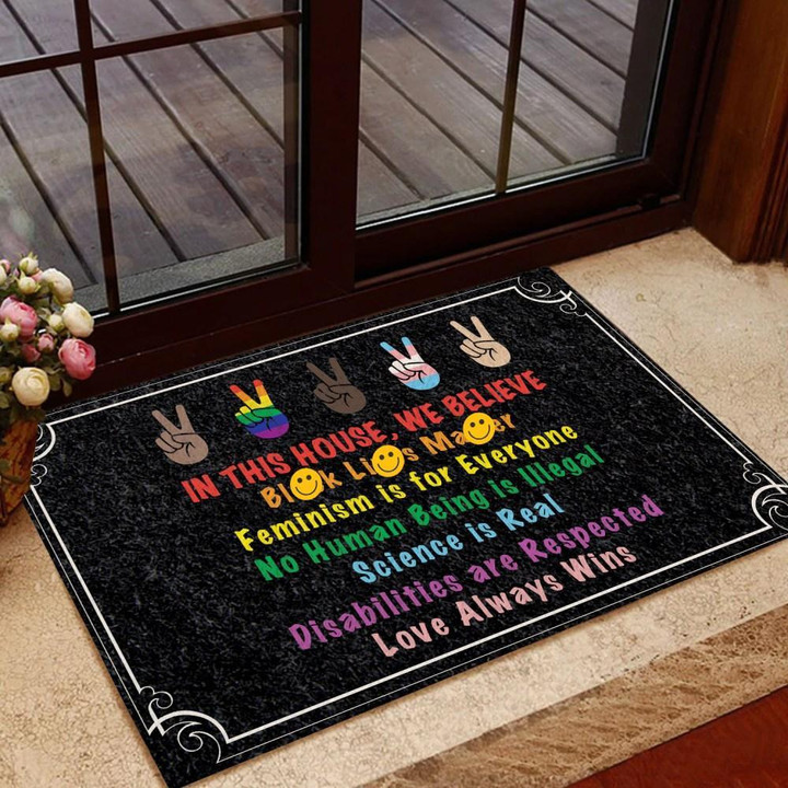 Feminism In This House We Believe Black Background Doormat Home Decor
