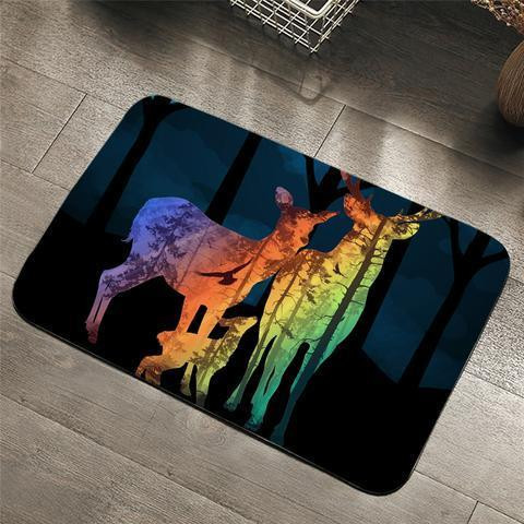 Deer Family In The Forest Day And Night Design Doormat Home Decor