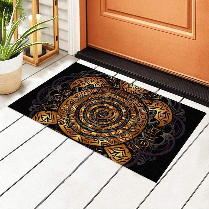 Polynesian Golden Tribal Turtle Tattoo Golden Pattern Doormat Home Decor