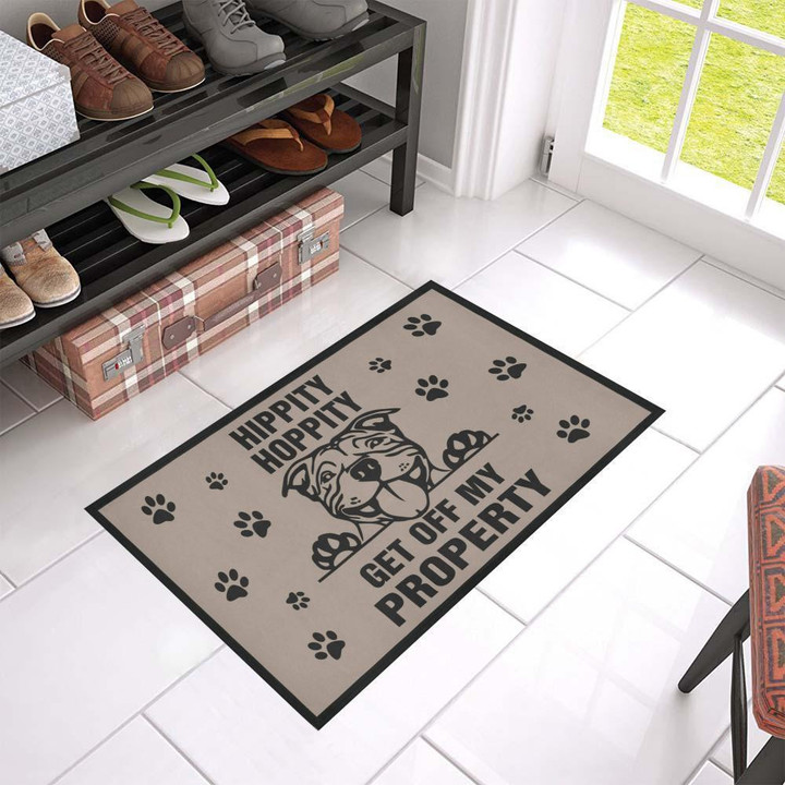 Dog Cute Get Off Pitbull And Grey Background Doormat Home Decor