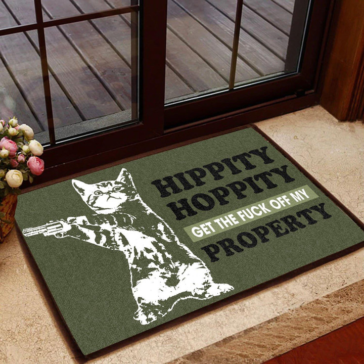Funny Cat With Gun To Protect The Property Doormat Home Decor