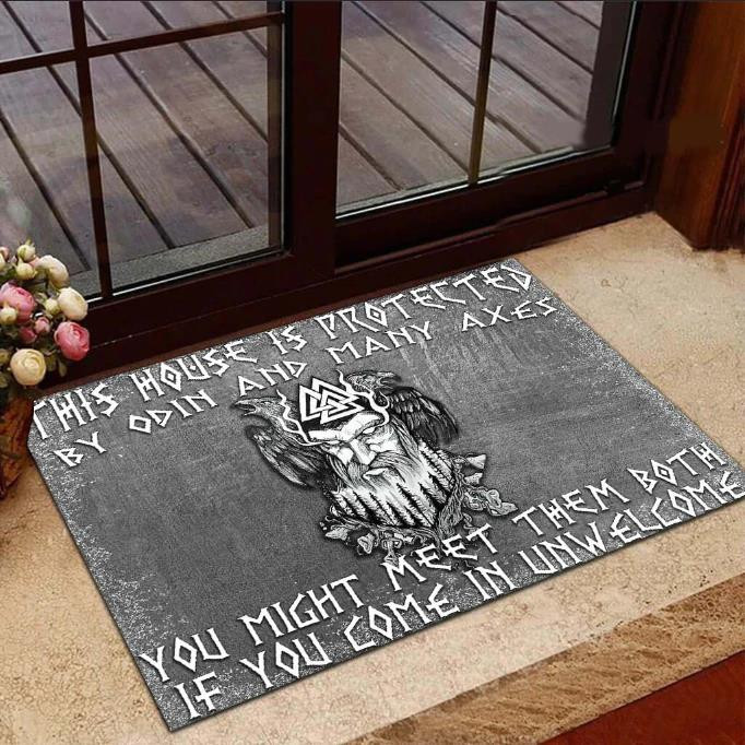 Viking Odin And Axes Man Portrait Grey Theme Design Doormat Home Decor