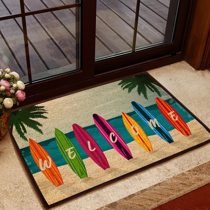 Welcome Colorful Surfs On Beach Sand Design Doormat Home Decor