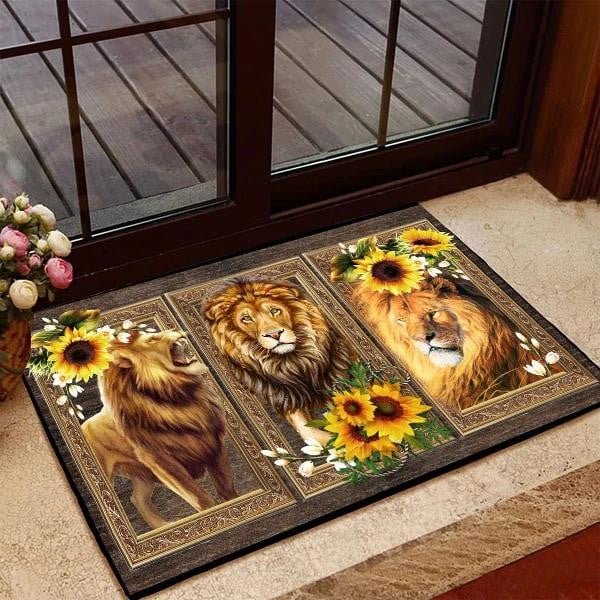 Sunflower Frame With Pretty Lion Pattern Doormat Home Decor