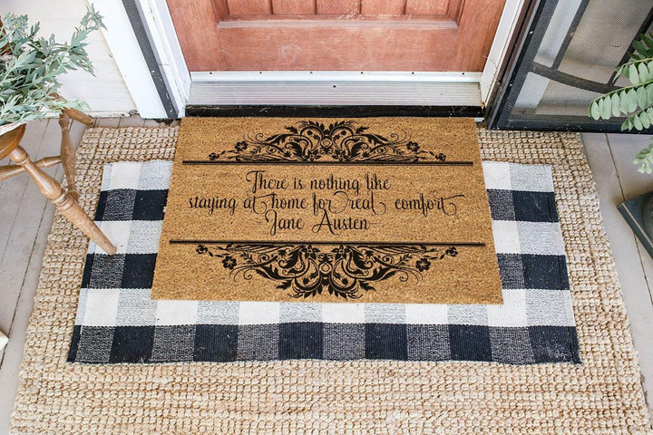 There Is Nothing Like Staying At Home Black Floral Design Doormat Home Decor
