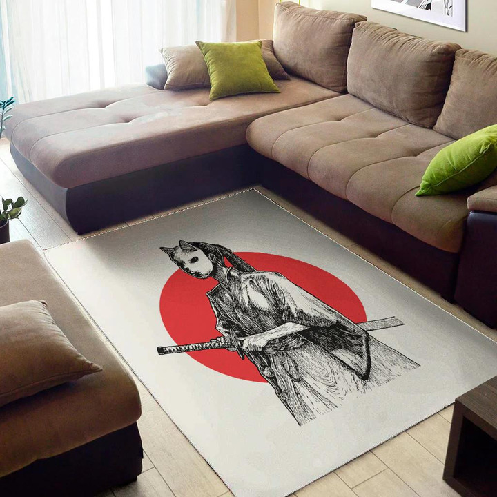 Japanese Samurai Girl Pattern Background Print Area Rug