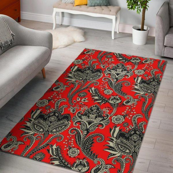 Red Paisley Pattern Print Home Decor Rectangle Area Rug
