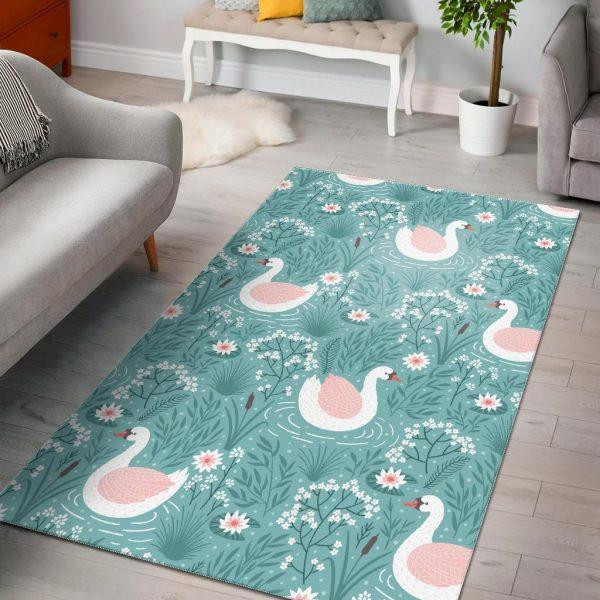Pattern Print Floral Swan Home Decor Rectangle Area Rug