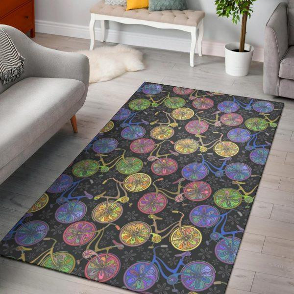 Bicycle Floral Pattern Print Home Decor Rectangle Area Rug