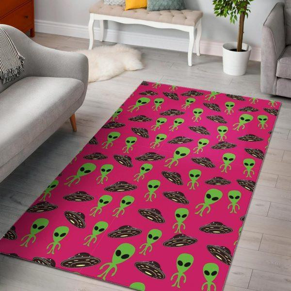 Alien Ufo Pink Pattern Print Home Decor Rectangle Area Rug