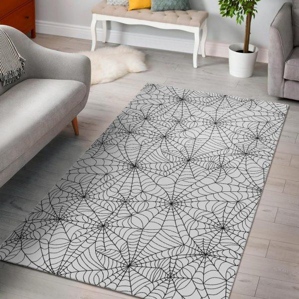 White Spider Web Pattern Print Home Decor Rectangle Area Rug